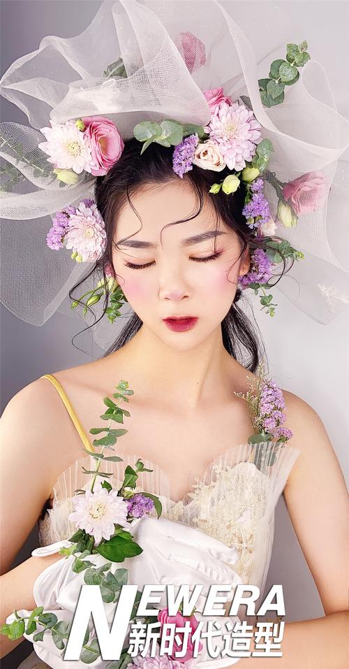 香港新时代学院的化妆造型作品《鲜花新娘妆造型-新时代美妆学院》